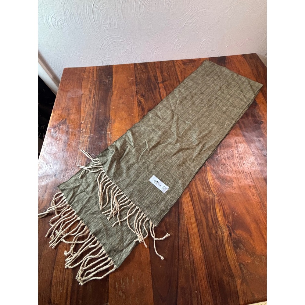 Veronz Olive Green Herringbone Scarf‎ Fringed Acrylic Winter Wrap 12x72